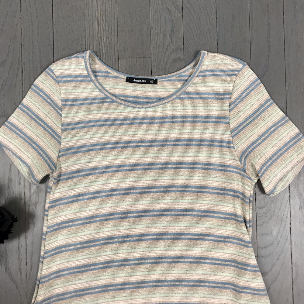 Annabelle Short Sleeve Striped Ruffle A Line Dress - Picture 3 of 7